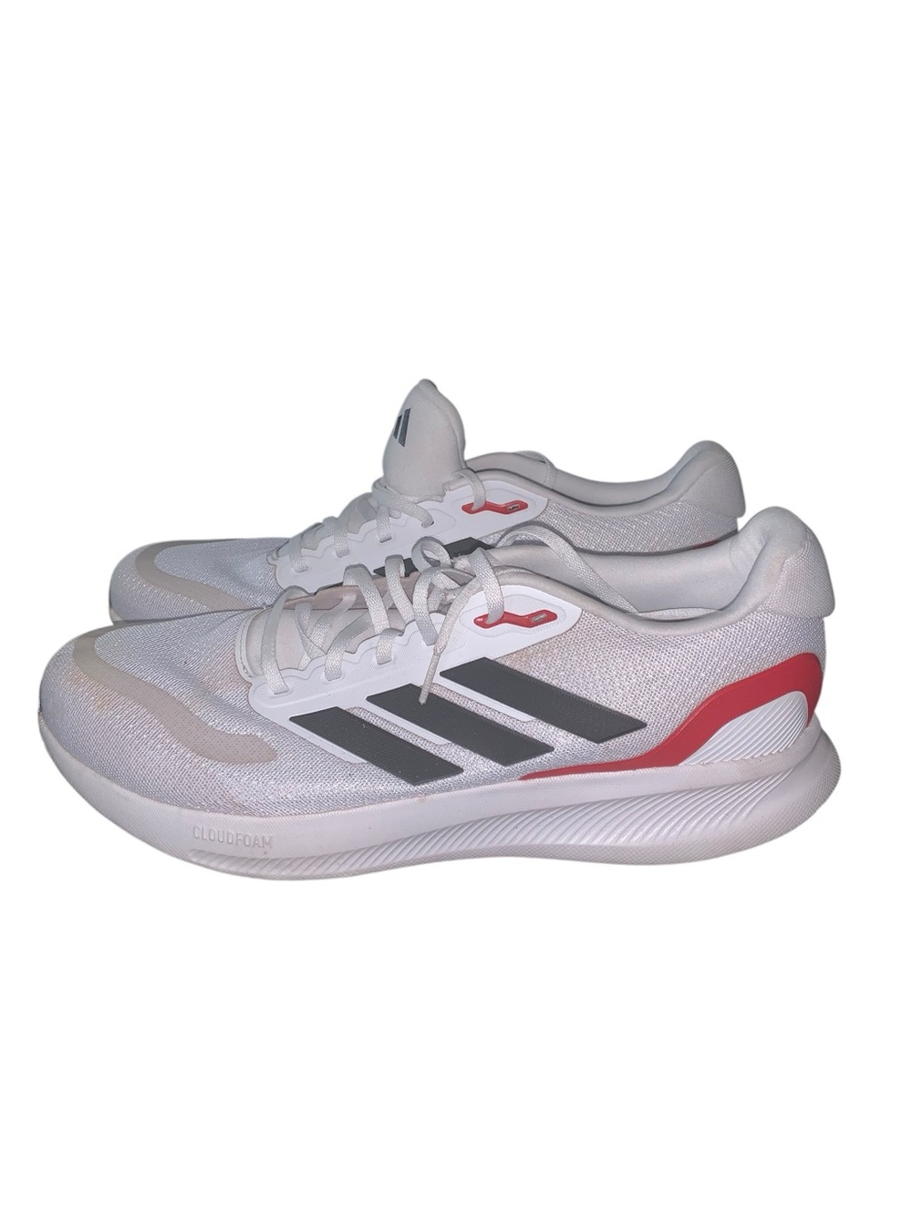 adidas White Sneakers with Gray Stripes and Red Heel Accent